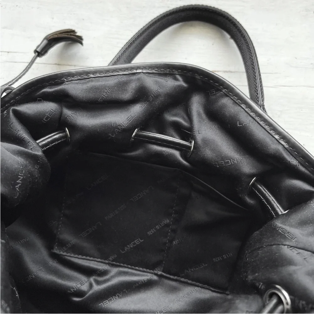 LANCEL "Miss Lancel" Black Leather /Nylon Handbag Hobo Purse Bucket Bag Paris - Picture 16 of 16